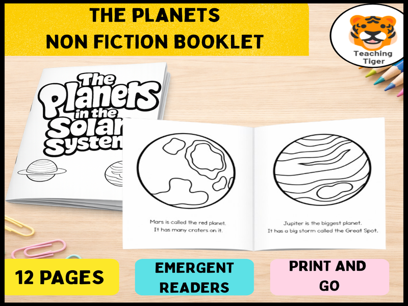 The Planets Mini Book | Solar System Emergent Reader | Key Stage 1 Science | Print, Fold & Staple