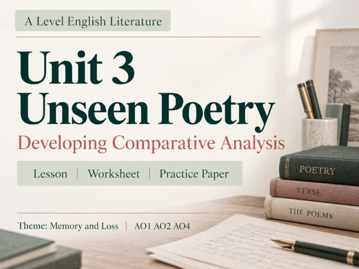 WJEC A Level English Literature Unit 3: Unseen Poetry – Comparative Analysis Lesson & Practice Paper