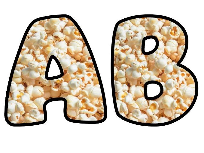 Popcorn Cinema Movie Sweet Classroom Display | Lettering Set | Whole Alphabet A-Z and 0-9