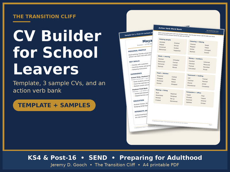 CV Writing Template for School Leavers: SEND KS4 Post-16 Employability (UK)