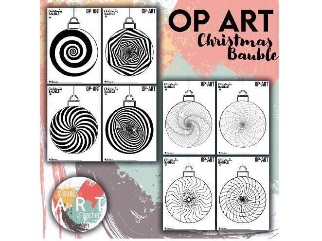 Op Art Christmas BAUBLE Coloring Pages | Optical Illusion Holiday Art Activity