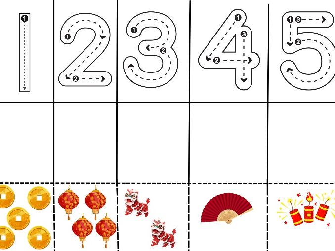 Lunar New Year Cut and Stick Numbers to 5 – EYFS Matching Quantity Activity