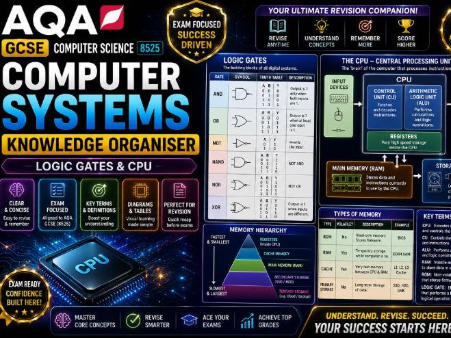 Computer Systems Knowledge Organiser | AQA GCSE 8525 CS | FREE Revision Guide | Logic Gates & CPU