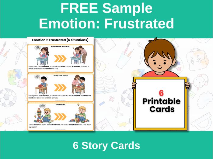 FREE Sample | Emotion: Frustrated Story Cards (6 Scenarios) | Autism & Special Education