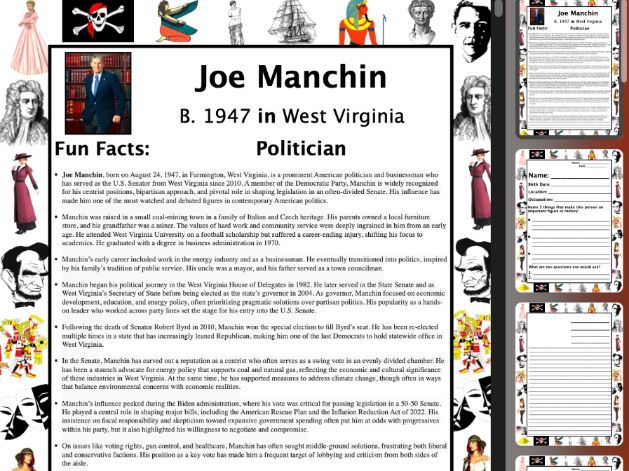 Joe Manchin PACKET & ACTIVITIES, Important Historical Figures Series