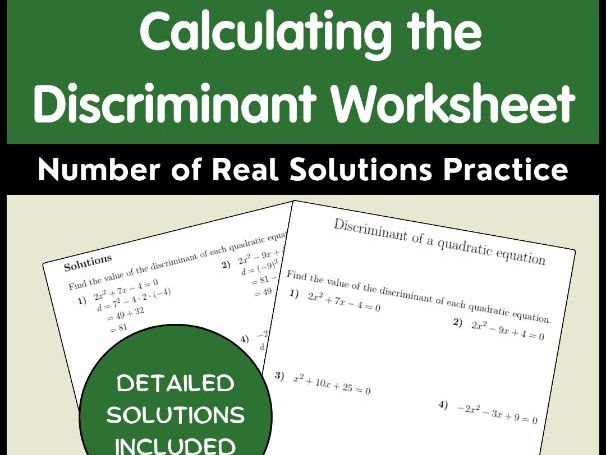 Calculating the Discriminant Worksheet | Number of Real Solutions Practice