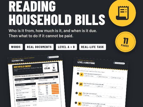 Reading Household Bills: Energy, Water, Mobile - SEND KS4 Post-16 Life Skills UK