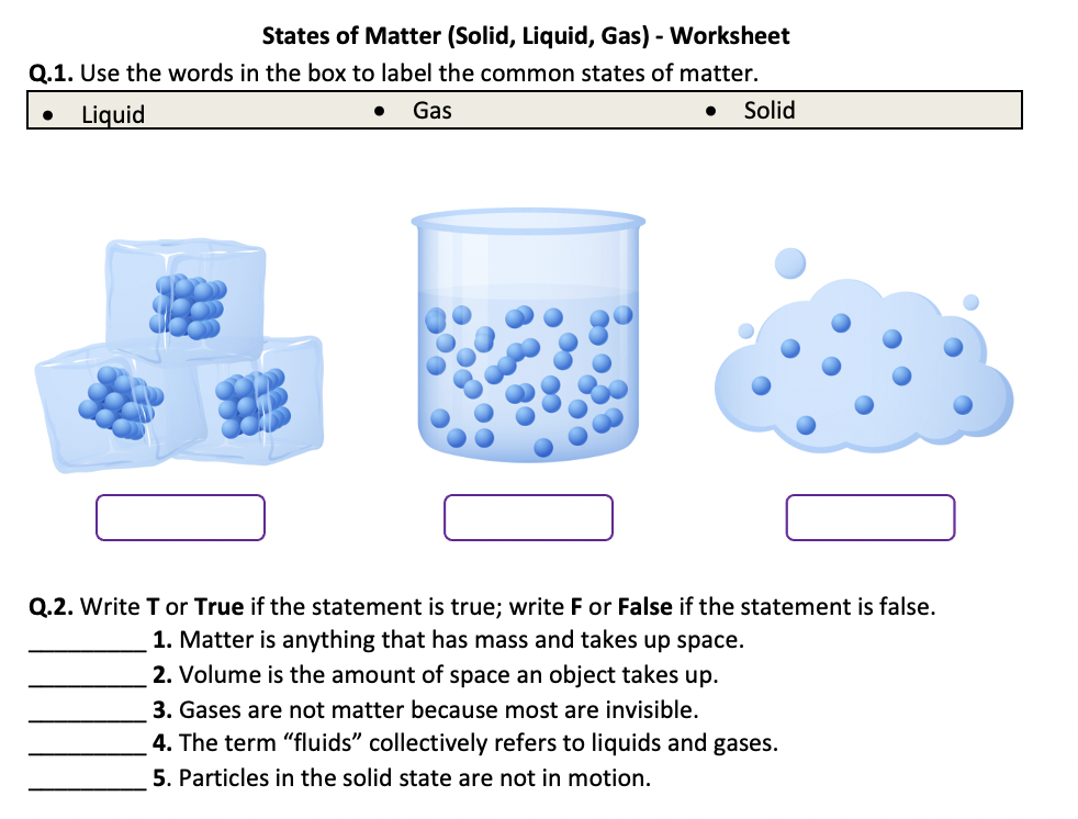 States Of Matter Solid Liquid Gas Worksheet Printable And