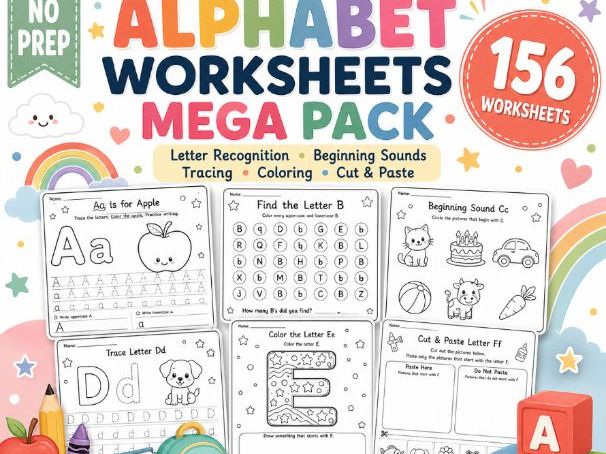 Alphabet Worksheets Mega Pack | No Prep Printables for Preschool, Pre-K & Kindergarten