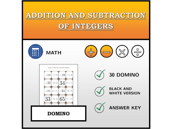 Domino | Addition and Subtraction of Integers | Math Activity