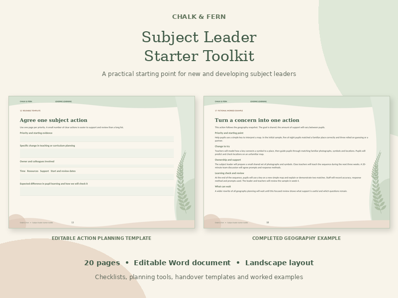 Subject Leader Starter Toolkit | Editable Planning & Leadership Templates