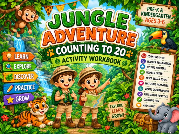 Jungle Counting to 20 Worksheets | Number Recognition & Number Sense | Pre-K–Kindergarten