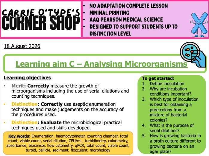Unit 3C - Analysing Microorganisms - AAQ Pearson Medical Science