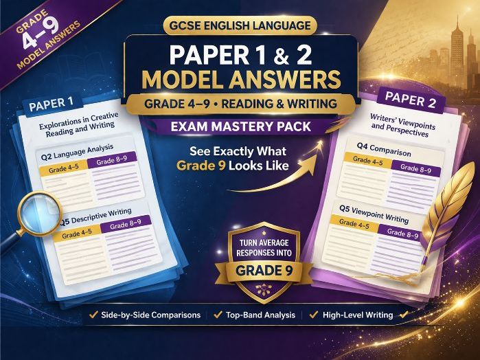 GCSE English Language Paper 1 & 2 Model Answers (Grade 4–9) | Reading & Writing | Exam Mastery Pack
