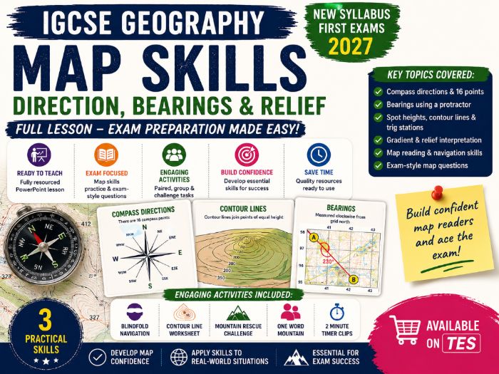 IGCSE Geography Map Skills - Direction, Bearings and Relief, Contour Lines & Gradient
