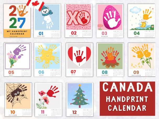 2027 Canadian Handprint Calendar Printable | Preschool Craft & Parent Gift