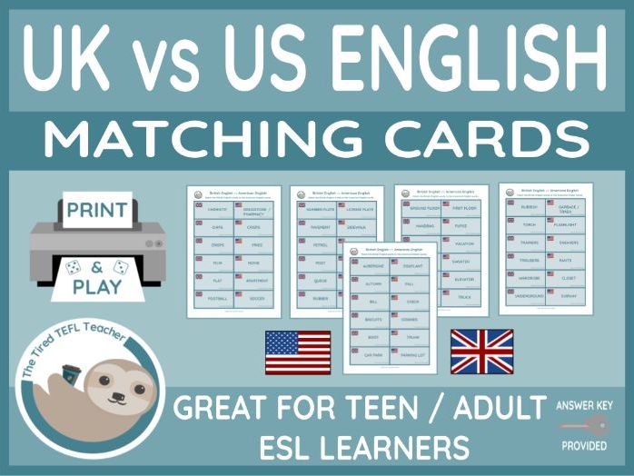 ESL British English vs American English Matching Cards