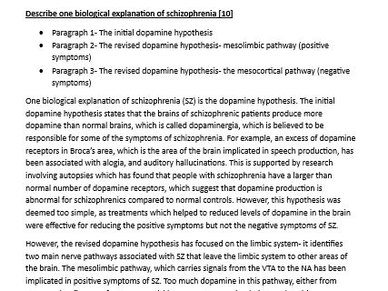 Eduqas A-level psychology essay plans- Schizophrenia