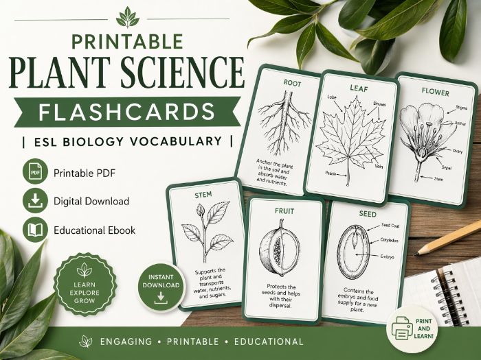 Printable Plant Science Flashcards | ESL Biology Vocabulary