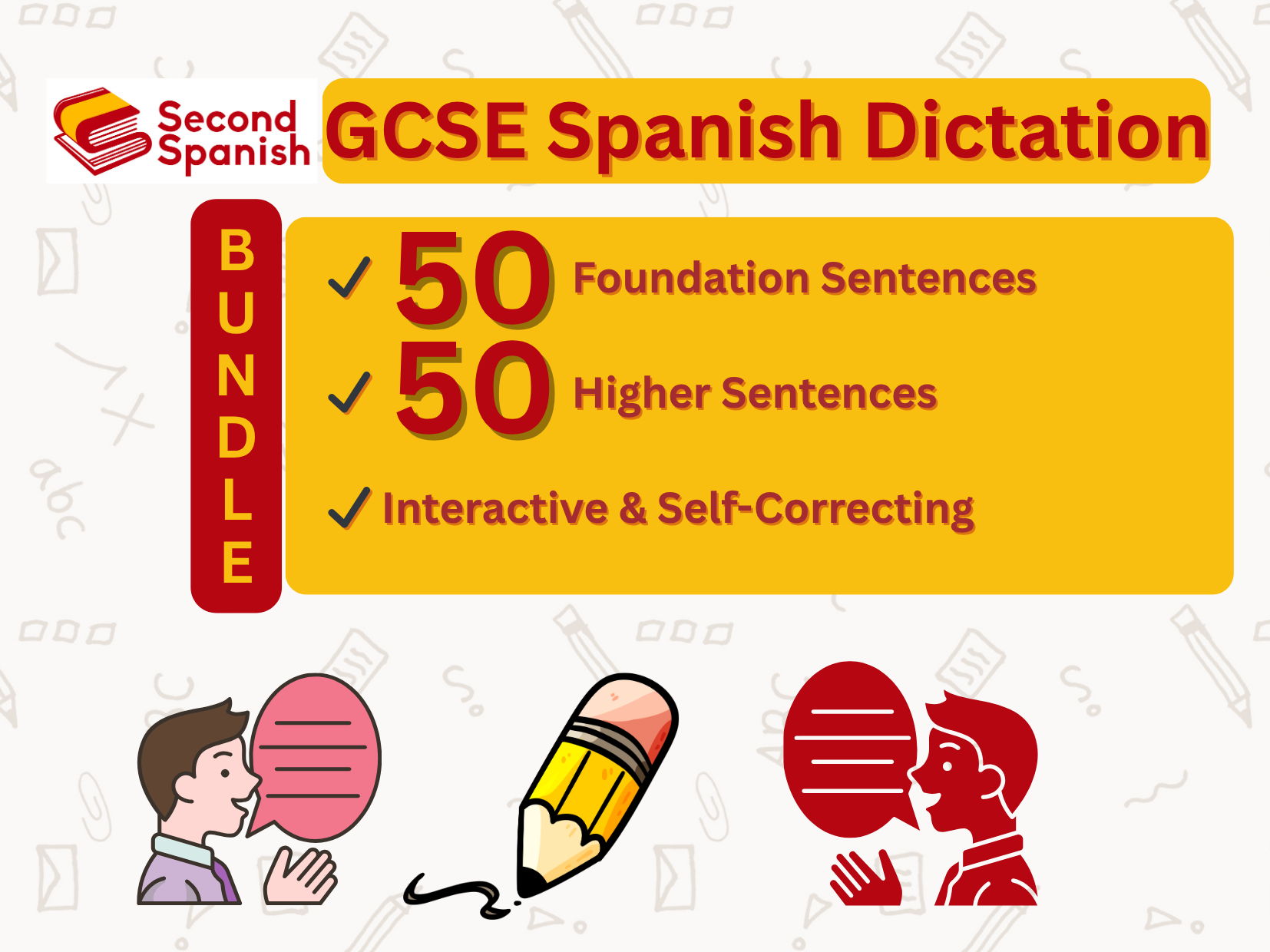 GCSE Spanish Dictation Bundle 50F + 50H