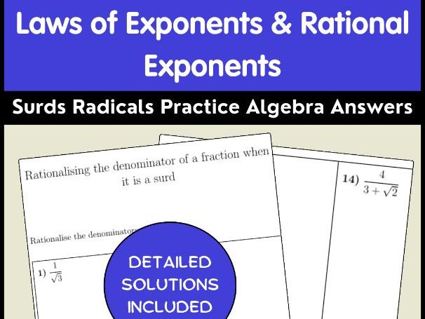 Rationalizing Denominators Worksheet | Surds Radicals Practice Algebra Answers