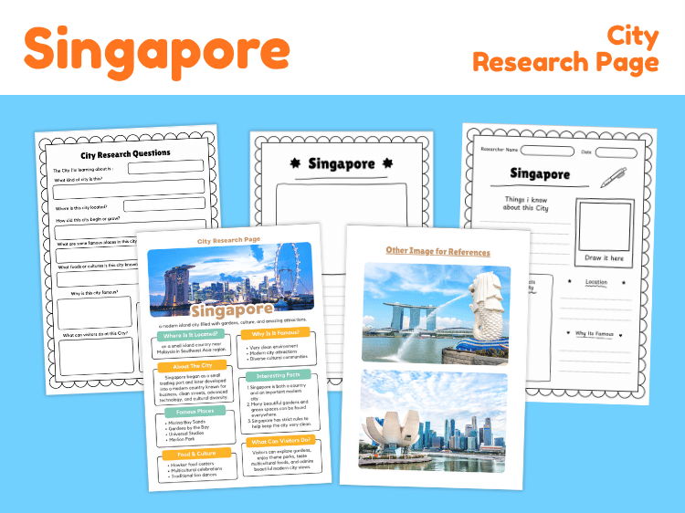 Singapore City Research Project | Geography & Landmark Worksheets
