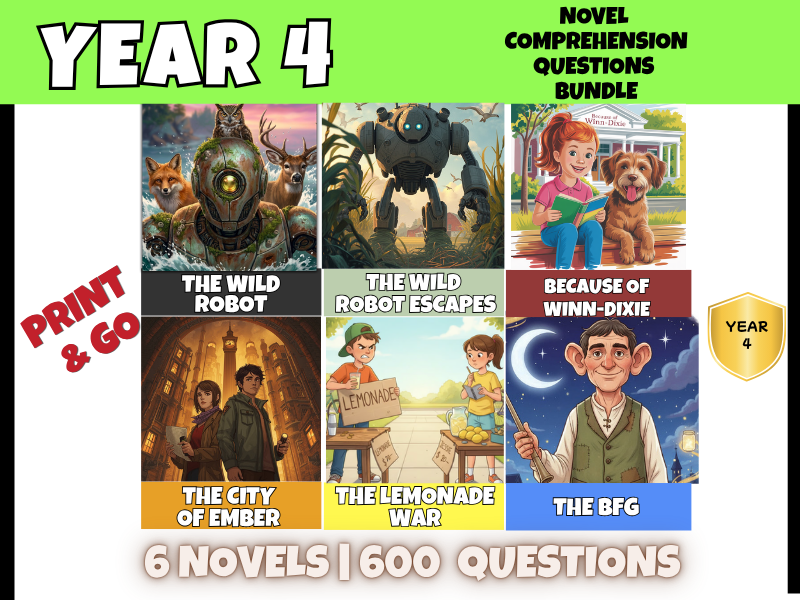 Year 4 Novel Study Reading Comprehension Questions Bundle | 600 Questions + Answers | Lower KS2 PDF