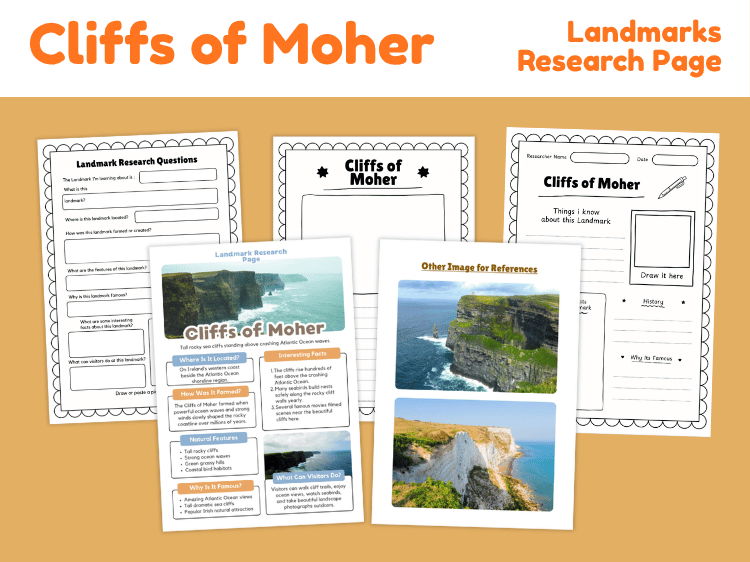 Cliffs of Moher Landmark Research Project | Ireland Geography Worksheets