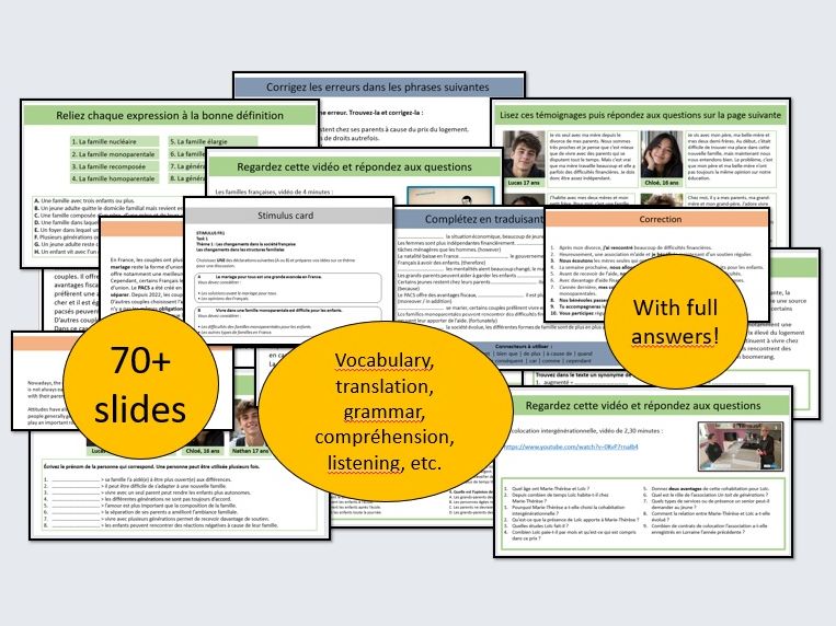 EDEXCEL A Level / AS Level French – Familles – PRACTICE ACTIVITIES
