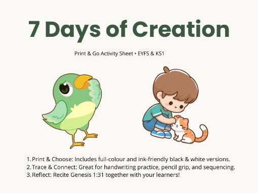 FREE 7 Days of Creation Activity Sheet | EYFS & KS1 Bible Worksheet