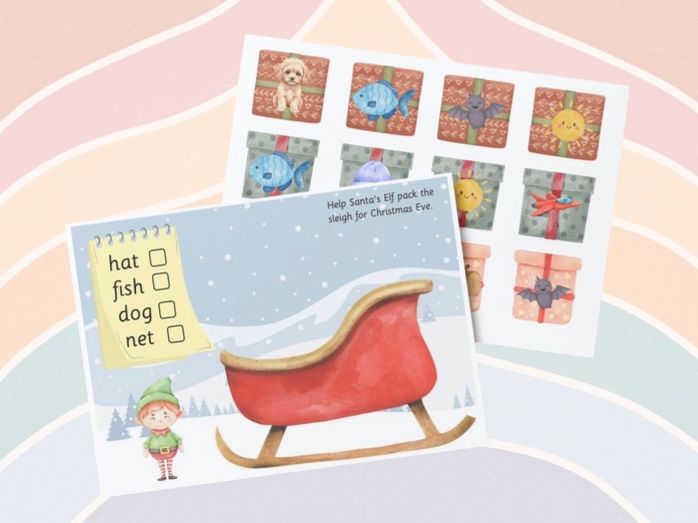 Christmas - Sleigh Packing Read & Match Phase 2 Phonics