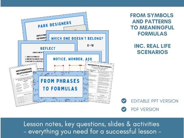 Introduction to Algebra | Algebraic Formulas | Lesson Notes, Slides & Activities