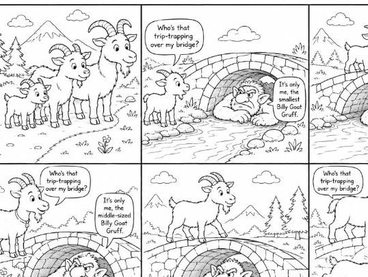 The Three Billy Goats Gruff Story Telling Colouring Page