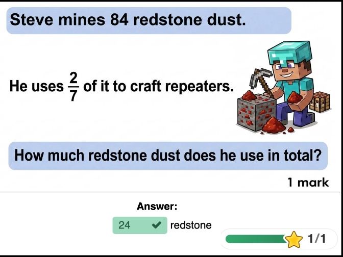 Free Minecraft Interactive and Printable Fraction Worksheet Sample - Year 6 Maths SATs fun!