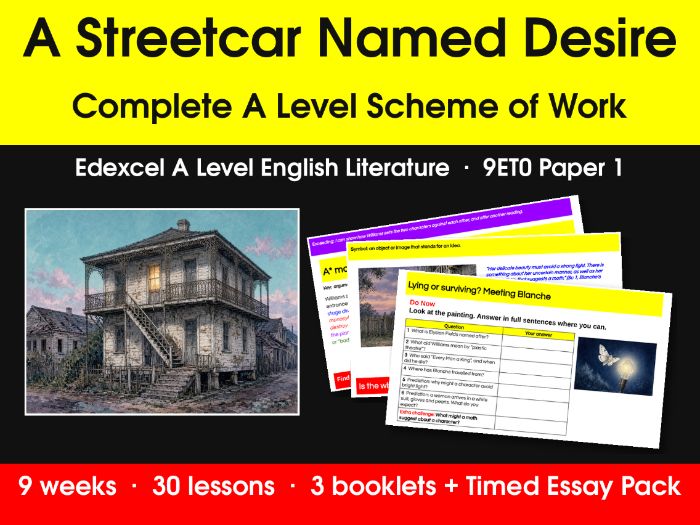 A Streetcar Named Desire Full SOW A Level English Literature (30 lessons + Context + Critcs +essays
