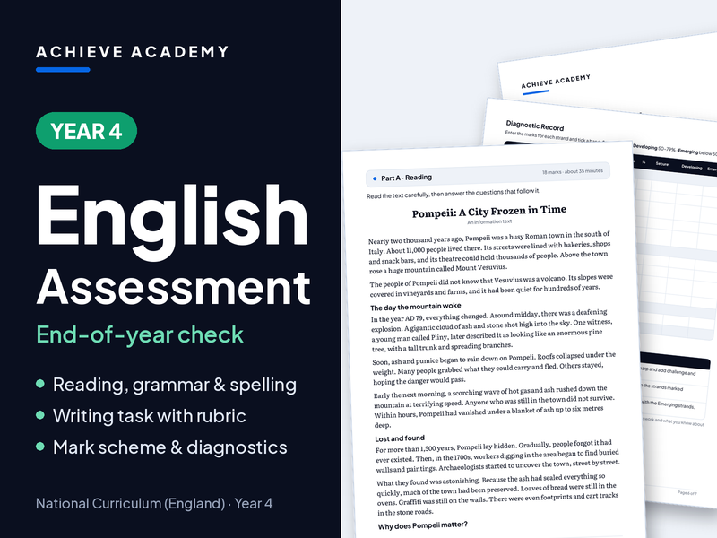 Year 4 English Assessment – Reading, GPS, Spelling & Writing with Mark Scheme