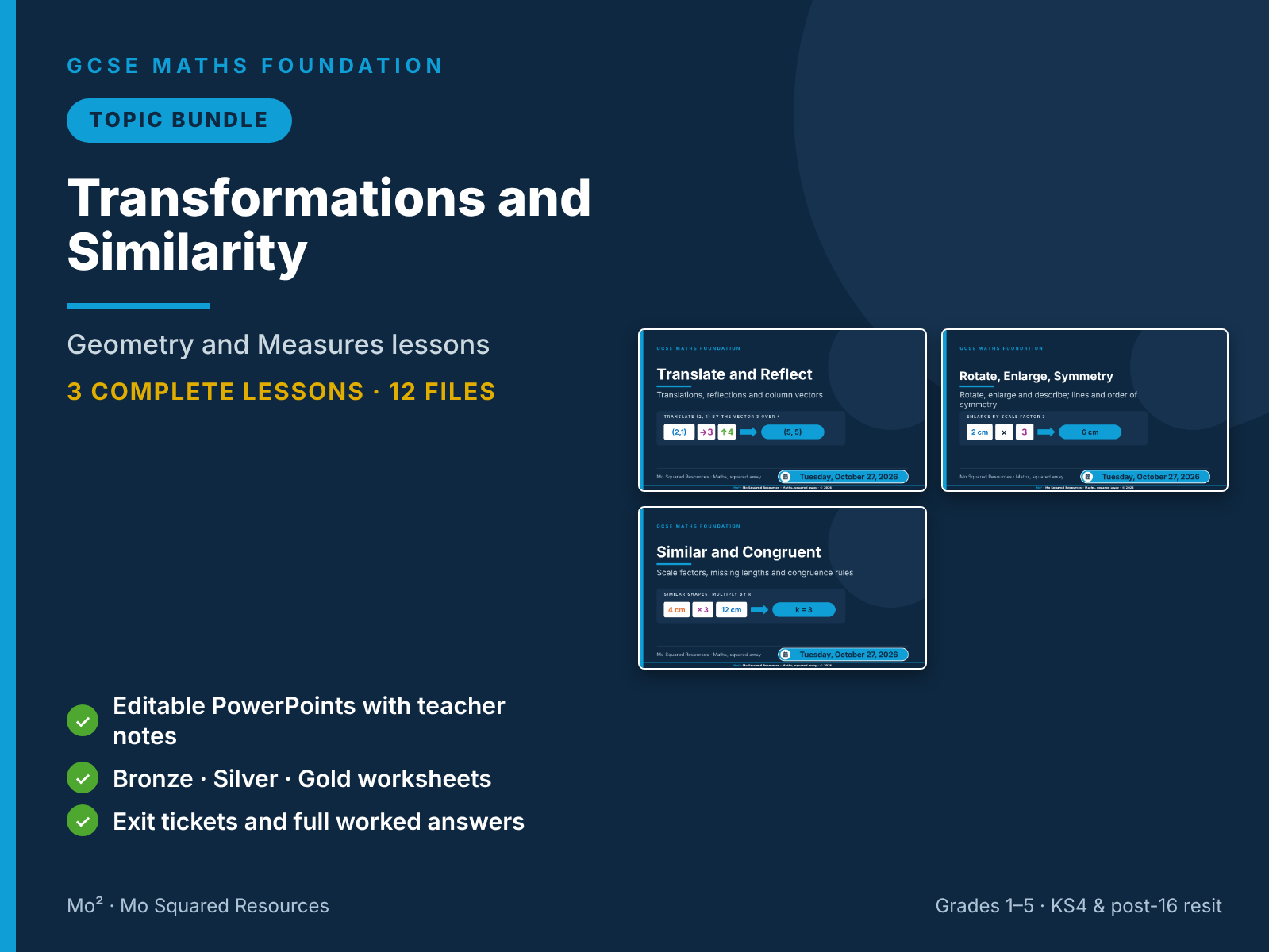 Transformations and Similarity – 3 GCSE Maths Foundation Lessons (Topic Bundle) with Worksheets & Answers