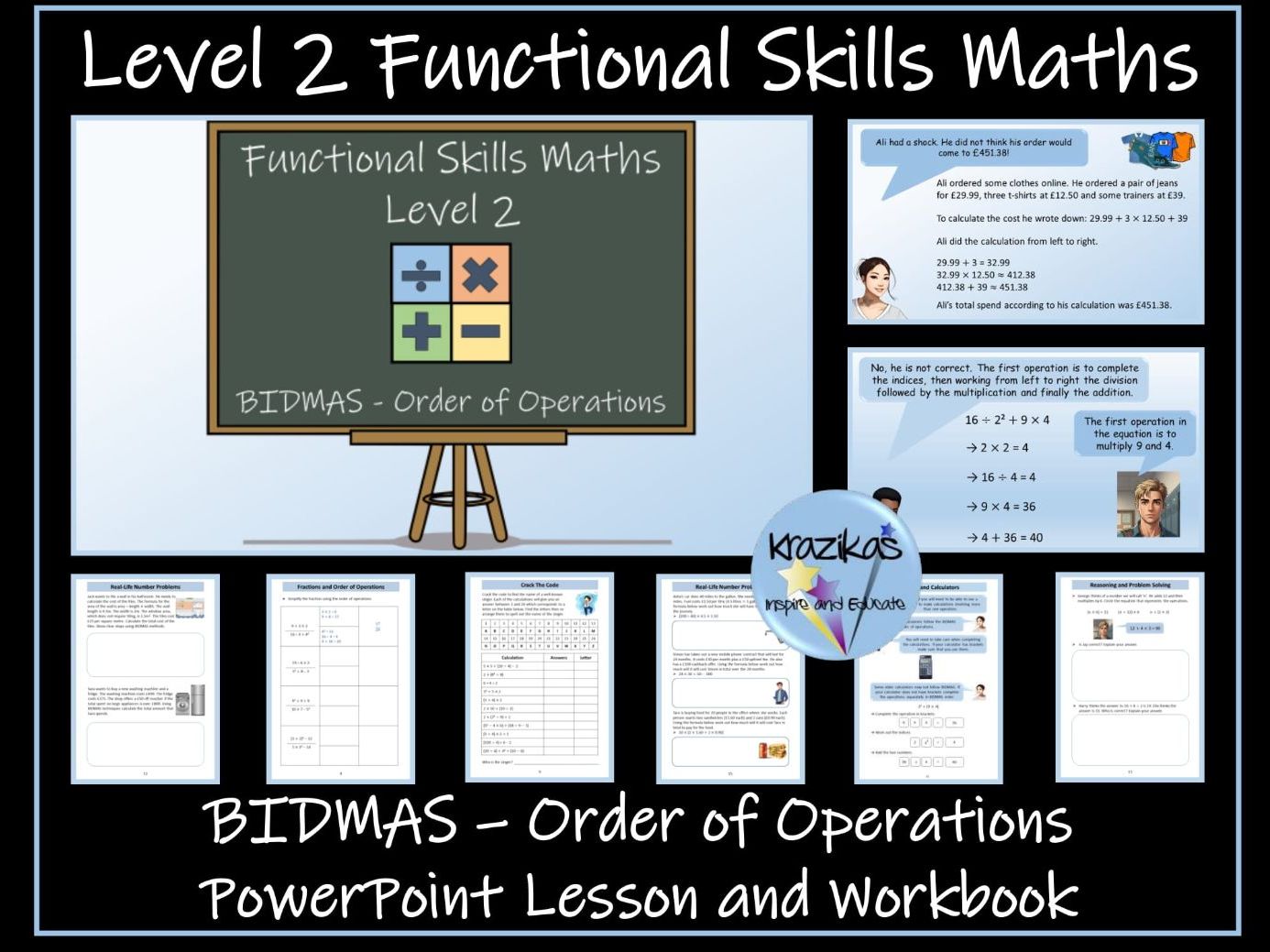 Functional Skills Maths - Level 2 - BIDMAS - PowerPoint Lesson and Workbook