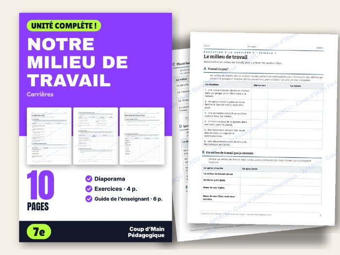 French Career Education Grade 7 Workplace Roles & Jobs | Notre milieu de travail
