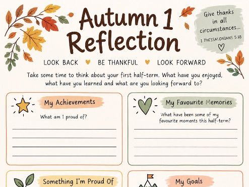 Autumn 1 Reflection Worksheet | End of Half-Term Activity | KS2 | Christian Values