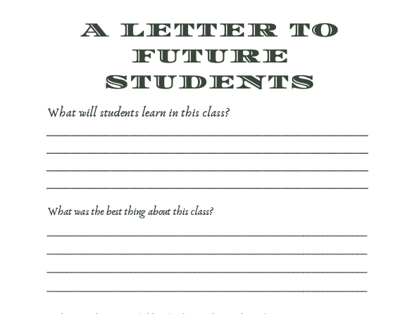Letter to Future Students - End of Year Activity