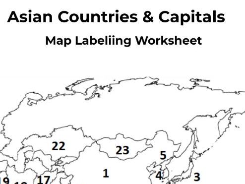 Asia Countries Map – Labeling Worksheet