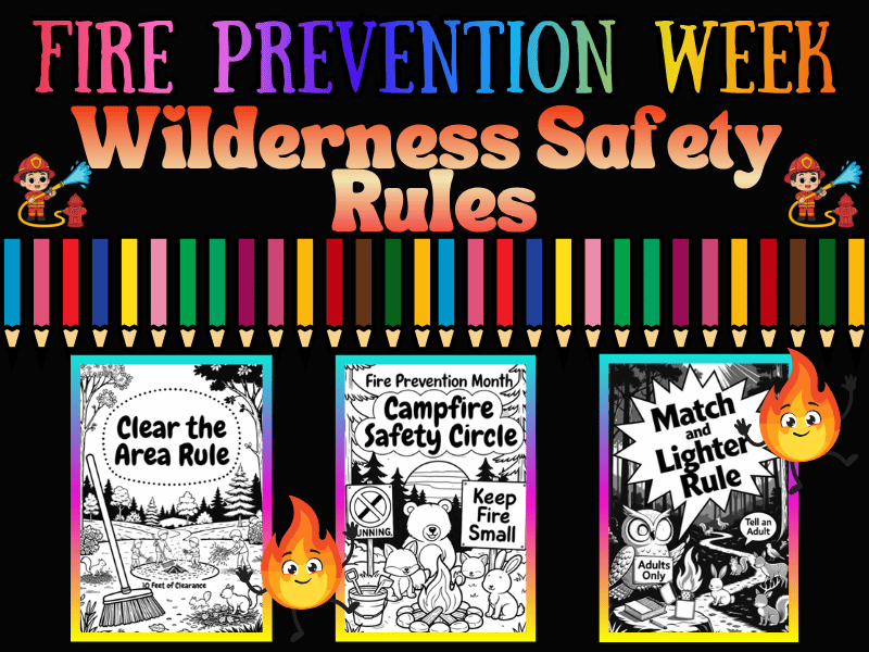 Fire Prevention Week Coloring Pages for Kids | Wilderness Safety Rules NO PREP