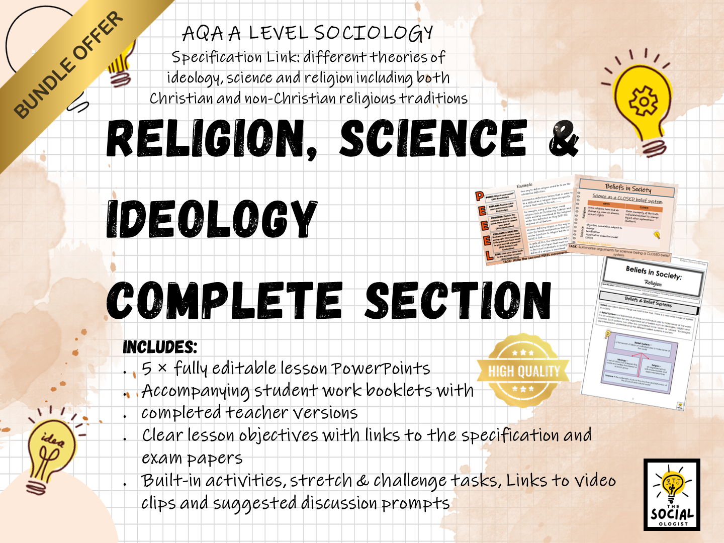 AQA A level Sociology - Beliefs in Society - Religion, Science & Ideology - Complete section - Bundle