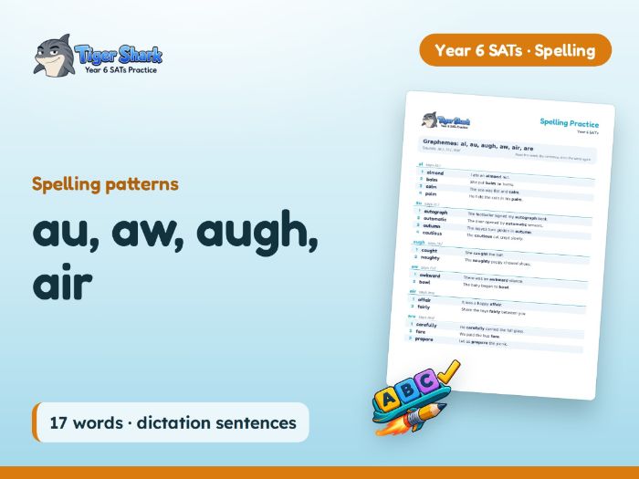 au, aw, augh, air: Year 6 Spelling Patterns