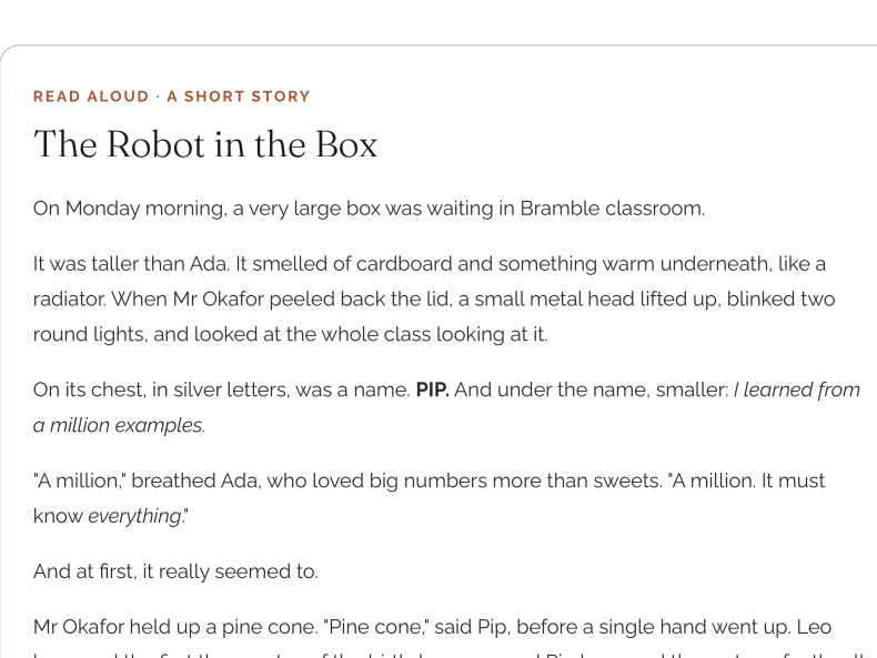 AI Literacy KS1/KS2: story + questions