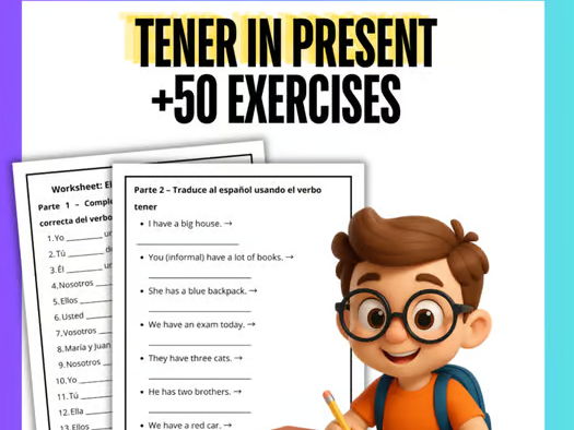 Spanish Verb Tener Worksheet | Present Tense Conjugation Practice