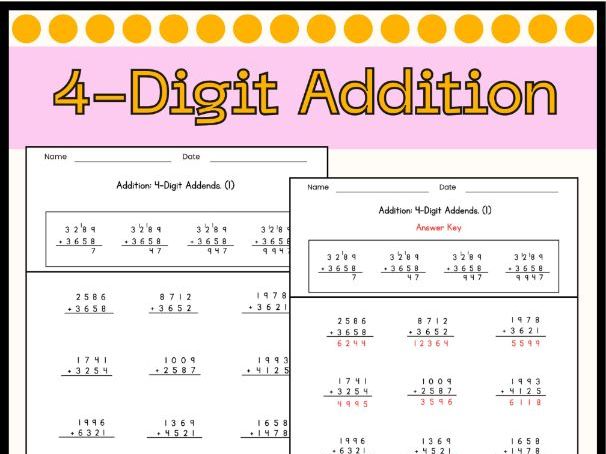 4-Digit Addition Worksheet | Practice + Answer Key