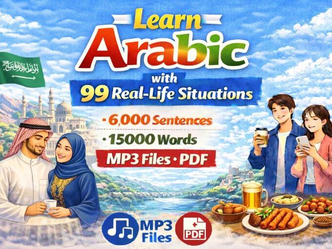 Learn Arabic with 99 Real-Life Situations(6,000 Sentences, 15,000 Words, MP3 Files, PDF)