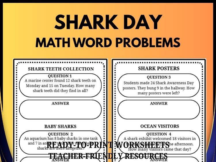 Shark Awareness Day Math Word Problems | 40 Shark-Themed Problems & Answer Key